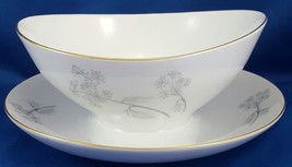 Eschenbach Queen Annes Lace Gravy Boat Attached Underplate Gray Gold Trim W1455 - £16.74 GBP