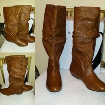 New Nine West Genuine Leather Cognac Women Calf Slouch Boots Size: 12 Mb Medium - $70.00