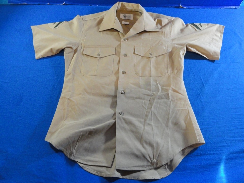 USMC MARINE CORPS TAN KHAKI SHADE M-1 QUARTER SLEEVE DRESS UNIFORM SHIRT... - $22.94