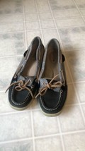 Women&#39;s Blue plaid SPERRY TOP-SIDER slip on boat  shoes Size 8.5 M Leather - £22.10 GBP