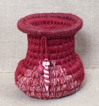 Handmade Southwestern Urn Shaped Red Yarn Rope Coil Basket Boho - £15.58 GBP