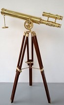 Decorative Brass Telescope Double Barrel Griffith Astro With Wooden Trip... - $110.00