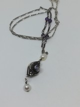 Vintage Sterling Silver 925 India Amethyst Pearl Necklace 18&quot; - £23.59 GBP