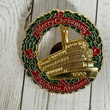 Vintage 1990 Merry Christmas Fairhope Alabama Enamel Lapel Pin Riverboat - £6.86 GBP