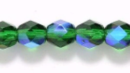 6mm Czech Fire Polish, Dk Christmas Green AB,  50 pc glass beads XMAS - £1.95 GBP