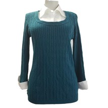 Notations Womens Layered-look Green Cable knit Sweater Shirt size M - £8.76 GBP