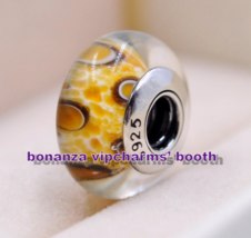 925 Sterling Silver Handmade Glass Bead Brown Leopard Murano Glass Charm  - £3.51 GBP