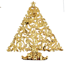 Gold Plated Vintage Christmas Tree Trivet Hanging - £45.17 GBP