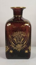 Rare 1950&#39;s Vintage Smoked Glass Decanter Heavy Gold Gild - $74.25