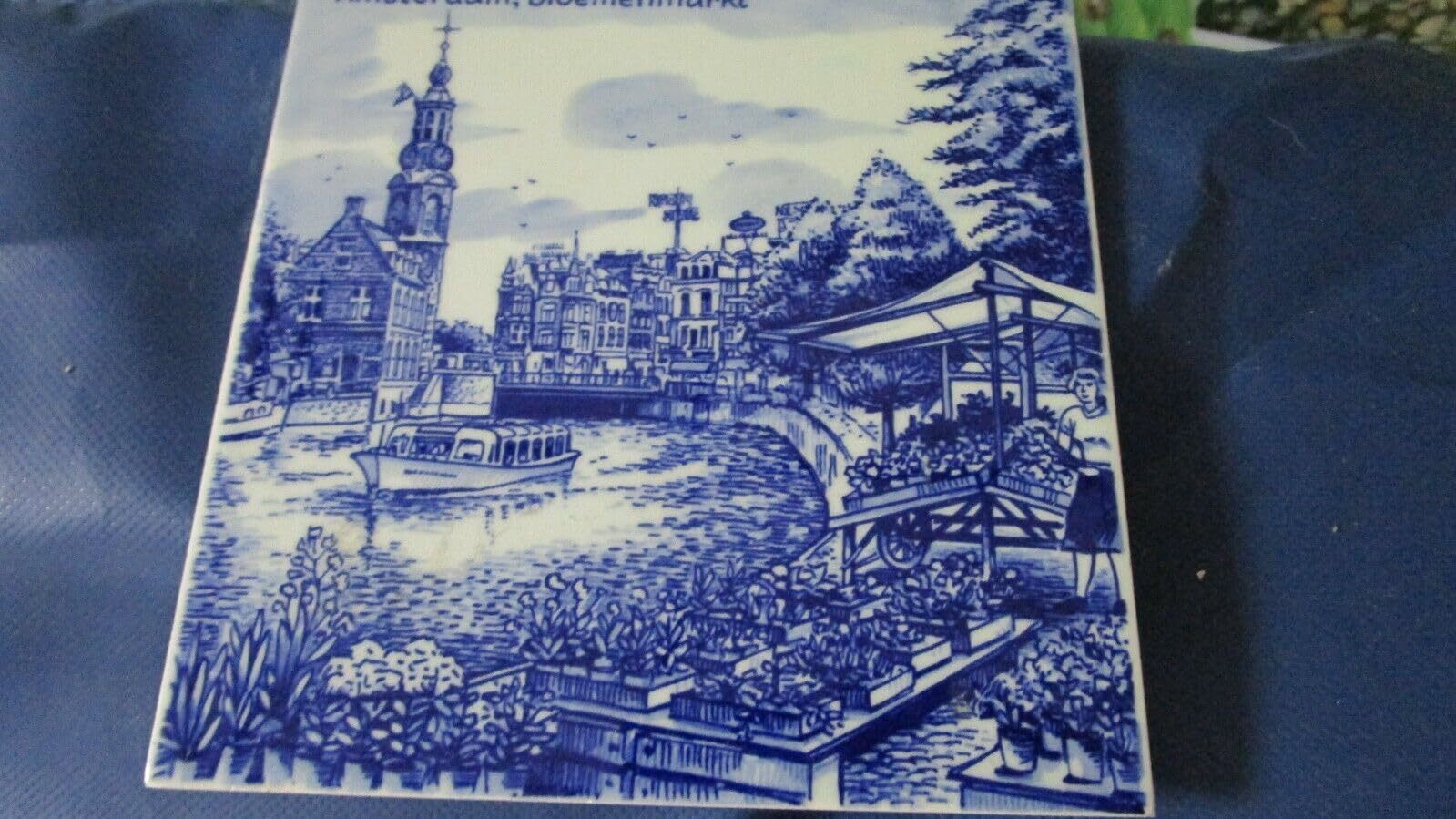 Amsterdam BLOEMENMARKT Tile Blue Ware Marked &quot;G&quot; - $29.39
