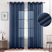 Set Of 2 Panels (52 X 72 Inch, Navy) Semi Linen Look Sheer Grommet, Living Room. - £27.67 GBP