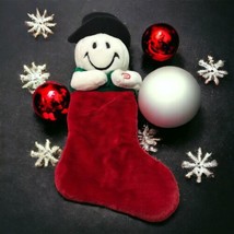 Vtg Plush Christmas Stocking Smiley Face Snowman Giggles Animated Holida... - $12.65