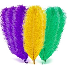 18 Pcs Mardi Gras Feathers For Crafts 10-12 Inches Natural Green Gold Purple Fea - £21.93 GBP