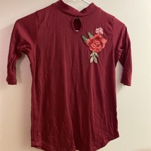 O Delilah Girls Shirt Burgundy Red W/ Flower Mid Sleeve  Size 12 / 14 Ch... - £2.83 GBP