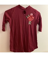 O Delilah Girls Shirt Burgundy Red W/ Flower Mid Sleeve  Size 12 / 14 Ch... - £2.82 GBP