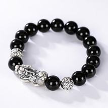 Black Obsidian Stone Bracelets Hand Accessories For Men With Real Sterling Silve - £36.39 GBP