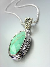 GORGEOUS Faceted Turquoise Stone Silver Dots Scallop Pendant Chain Necklace - $29.99