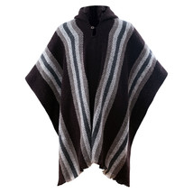Llama Wool Mens Unisex South American Hooded Poncho Jacket Striped Brown... - $79.15