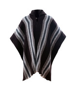 Llama Wool Mens Unisex South American Hooded Poncho Jacket Striped Brown... - $79.15