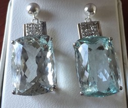 New Custom Huge VS-VVS 56+ ct Aquamarine diamond 14k gold &amp; SS drop earrings - £13,337.20 GBP