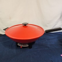 Vintage West Bend Non Stick Electric Wok Red Made In USA - Tested &amp; Works Great! - £18.99 GBP
