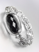 GORGEOUS Designer Faceted Black Onyx Stone Silver Cable Dots Oval Links Bracelet - $29.99