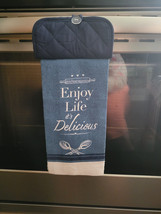 Hanging Kitchen Dish Towel w/ Pot Holder Top - Enjoy Life It&#39;s Delicious - £5.43 GBP