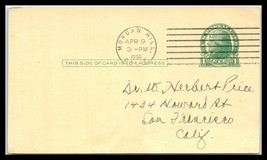1936 US Postal Card - Morgan Hill, California to San Francisco, CA E19  - £2.35 GBP
