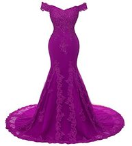 Kivary Shoulder Mermaid Long Lace Beaded Prom Dress Corset Evening Gowns 22 Purp - £116.52 GBP