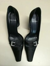 Vera Wang Black Satin Heels W/ Rhinestones Accent Shoe Size 7 - £38.37 GBP