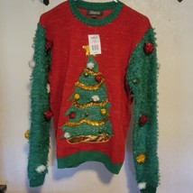 Kohl&#39;s Ugly Christmas Sweater 33 Degrees sz S Red &amp; Green Bells Pom Poms - £34.93 GBP