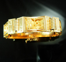 Vintage 14kt GOLD Bracelet LARGE Story telling aztec Mayan God deity Inca Llama  - £1,935.89 GBP