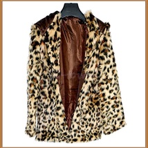 Luxury Long Sleeve Silk Lined with Pockets Leopard Faux Fur Hooded Parka Jacket  image 2