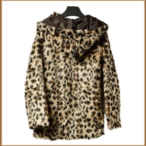 Luxury Long Sleeve Silk Lined with Pockets Leopard Faux Fur Hooded Parka Jacket  image 3