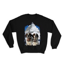 Saint Bernard Mountain : Gift Sweatshirt Dog Puppy Pet Snow Winter Animal Cute - $28.95
