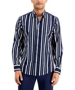 Alfani Men&#39;s All Cotton Vertical Striped Shirt in Navy-Size Large - $415.14 MXN