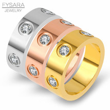 Trendy Stainless Steel Rose GolLover Ring for Women Men Couple CZ Crystal Rings  - £9.23 GBP