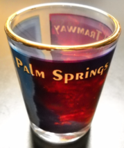 Palm Springs Aerial Tramway Shot Glass Clear Glass Full Color Wrap with Gold Rim - £5.49 GBP