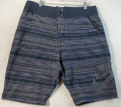Nike Shorts Mens Size Large Gray Black Striped Fleece Pockets Elastic Wa... - $22.15