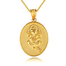 14k Solid Gold Hindu Elephant God Ganesha Medallion Pendant Necklace - £264.34 GBP+
