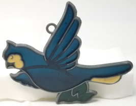 Blue Bird Christmas Ornament Flying Blue Green Stained Glass Type 1990 - £9.49 GBP