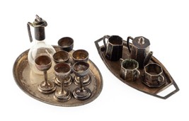 Lot of 2 Antique 1:12 Dollhouse Sterling Silver Drink Sets (Tea + Wine) - £469.35 GBP