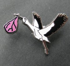 Pink Stork Carrying New Baby Girl Its A Girl Delivery Lapel Pin 1.5 Inches - £4.50 GBP