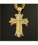 Rennaisance Crusade Diamond Encrusted Gold or Silver Cross Pendant 35&quot; N... - $100.00