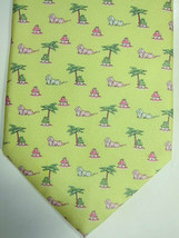 NEW $100 Peter Blair Yellow With Pink Lions, Huts and Palms Silk Tie USA - $40.49