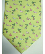 NEW $100 Peter Blair Yellow With Pink Lions, Huts and Palms Silk Tie USA - £32.56 GBP