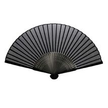 BLACK SILK FAN 8.25" Translucent Silk Blend Fabric and Bamboo Folding Ha... - $7.95