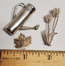 3 PC Lot Sterling Silver Pin Lot Watering Can Filigree Tulip Flower Gard... - £30.31 GBP