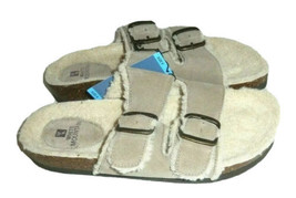 White Mountain Women&#39;s 9 Faux Fur Lined Leather Sandal Beige Slip On Adjustable - £25.79 GBP