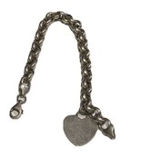 6.25&quot;, 6mm, Vtg sterling silver circle link bracelet, handmade heart charm - $80.94 CAD